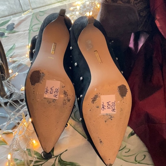 Louis et Cie- kitten Black bootie pearl studs in gold setting 10 42 leather sole - Picture 8 of 13